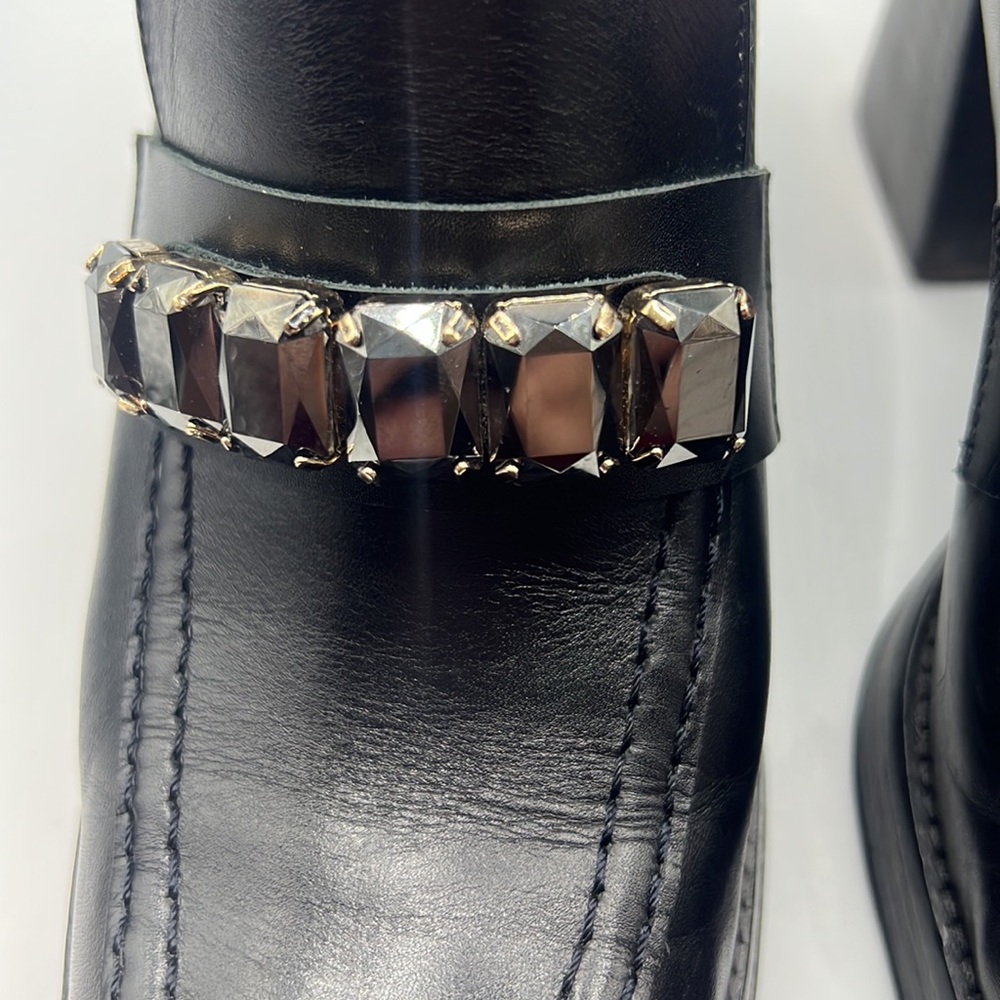 RAS black chunky heel leather loafer square toe/heel w/jewel detail SZ 39 US 9 - Picture 12 of 13